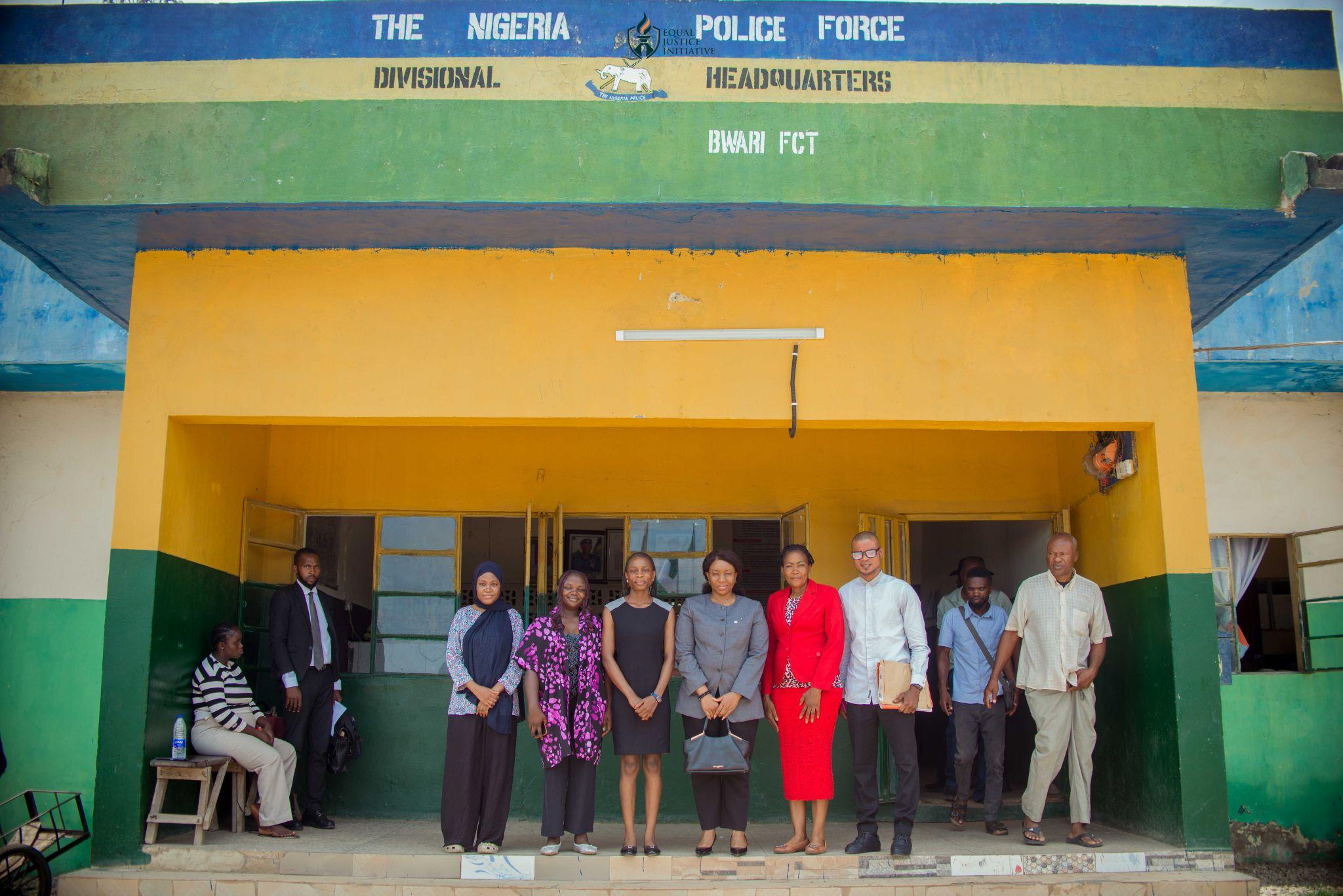 Monitoring team outside the Bwari Police Division headquarters